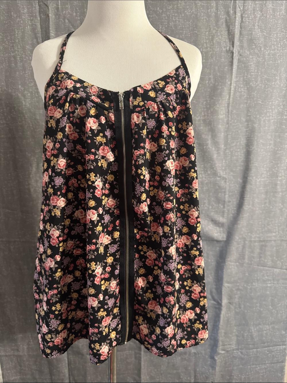 My Story Black Floral Zip-Front Cami